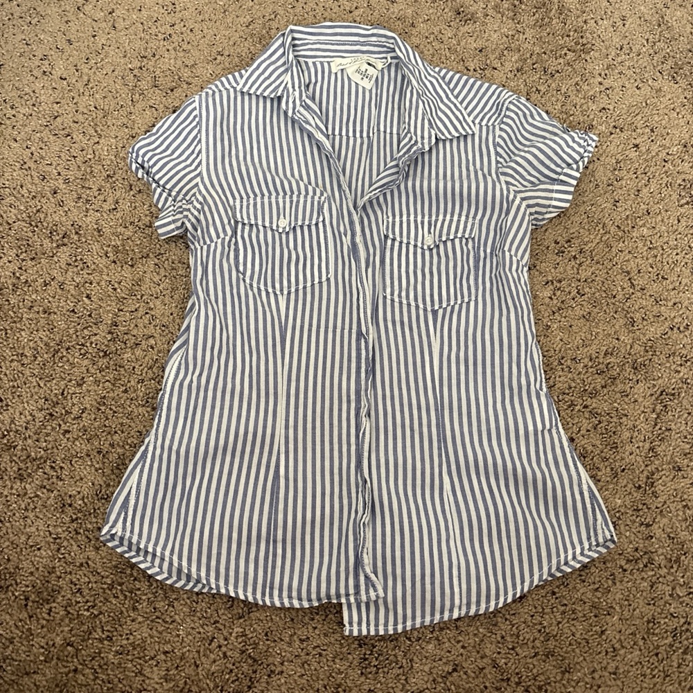 H&M Blue and White Striped Button-Down Shirt